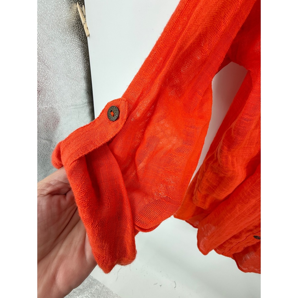 Free People Button Down Shirt Womens LG Orange Gauze Oversized Split Back Top - Picture 4 of 10